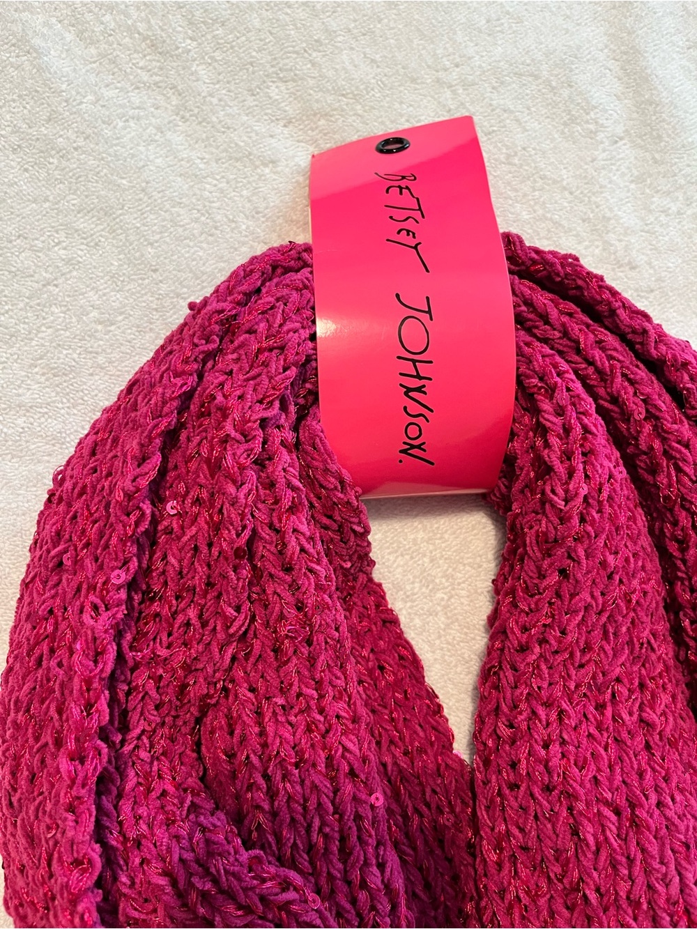 Betsey Johnson Raspberry Chunky Knit Infinity Scarf - Picture 4 of 4